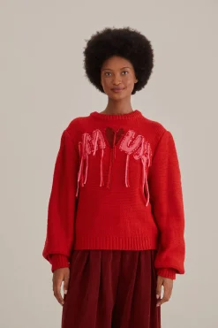 AMOUR EMBROIDERED KNIT SWEATER