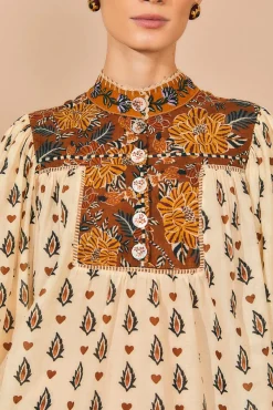 BEIGE AINIKA FLORAL LONG SLEEVE BLOUSE