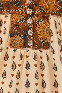 BEIGE AINIKA FLORAL LONG SLEEVE BLOUSE