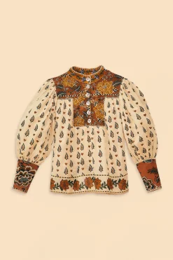 BEIGE AINIKA FLORAL LONG SLEEVE BLOUSE