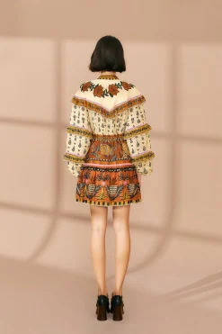  BEIGE AINIKA FLORAL RUFFLE MINI DRESS