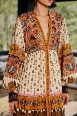  BEIGE AINIKA FLORAL V NECK MIDI DRESS