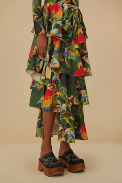  BIRD LEAVES SAND TIERED BOW DETAIL MAXI SKIRT