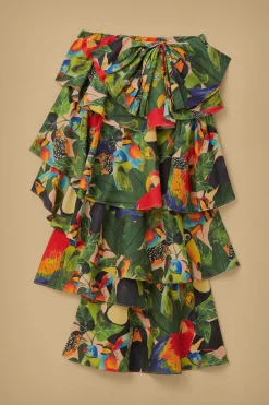 BIRD LEAVES SAND TIERED BOW DETAIL MAXI SKIRT