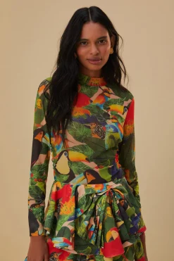 BIRD LEAVES SAND TULLE BLOUSE