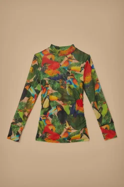 BIRD LEAVES SAND TULLE BLOUSE