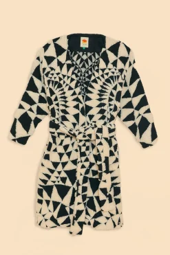  BLACK &AMP; WHITE HEART DECO MAXI FLEECE COAT