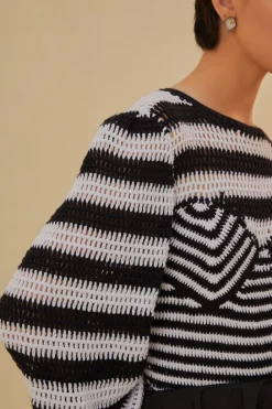  BLACK AND WHITE STRIPES CROCHET BLOUSE