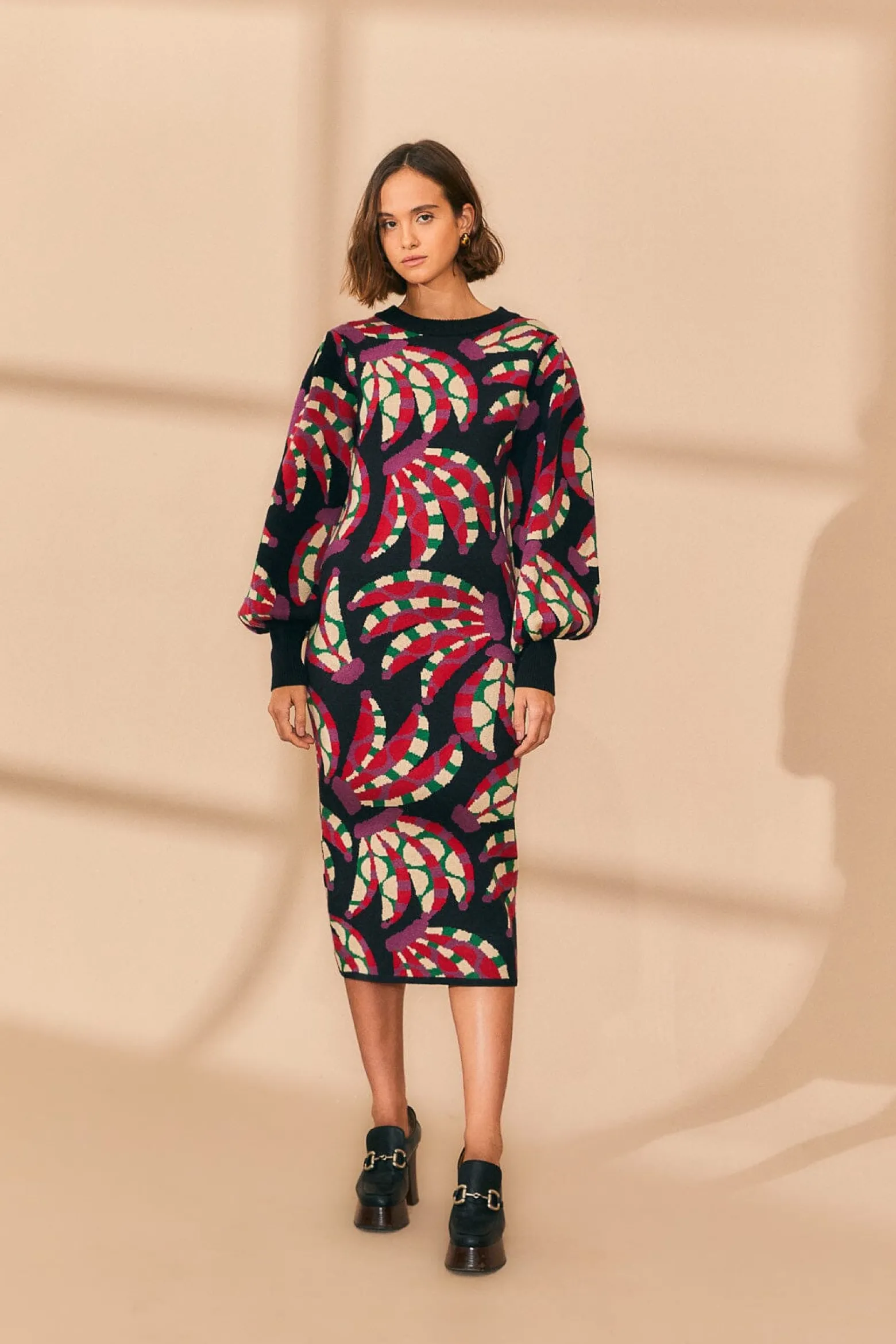 BLACK BANANA DOTS KNIT DRESS