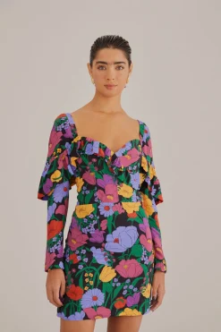  BLACK BUCOLIC GARDEN LONG SLEEVE MINI DRESS