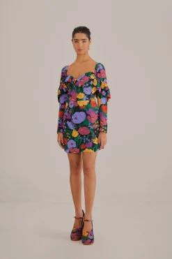  BLACK BUCOLIC GARDEN LONG SLEEVE MINI DRESS