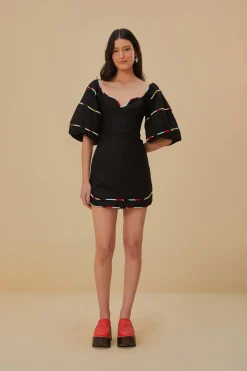  BLACK COLORED STRIPES SHORT SLEEVE MINI DRESS