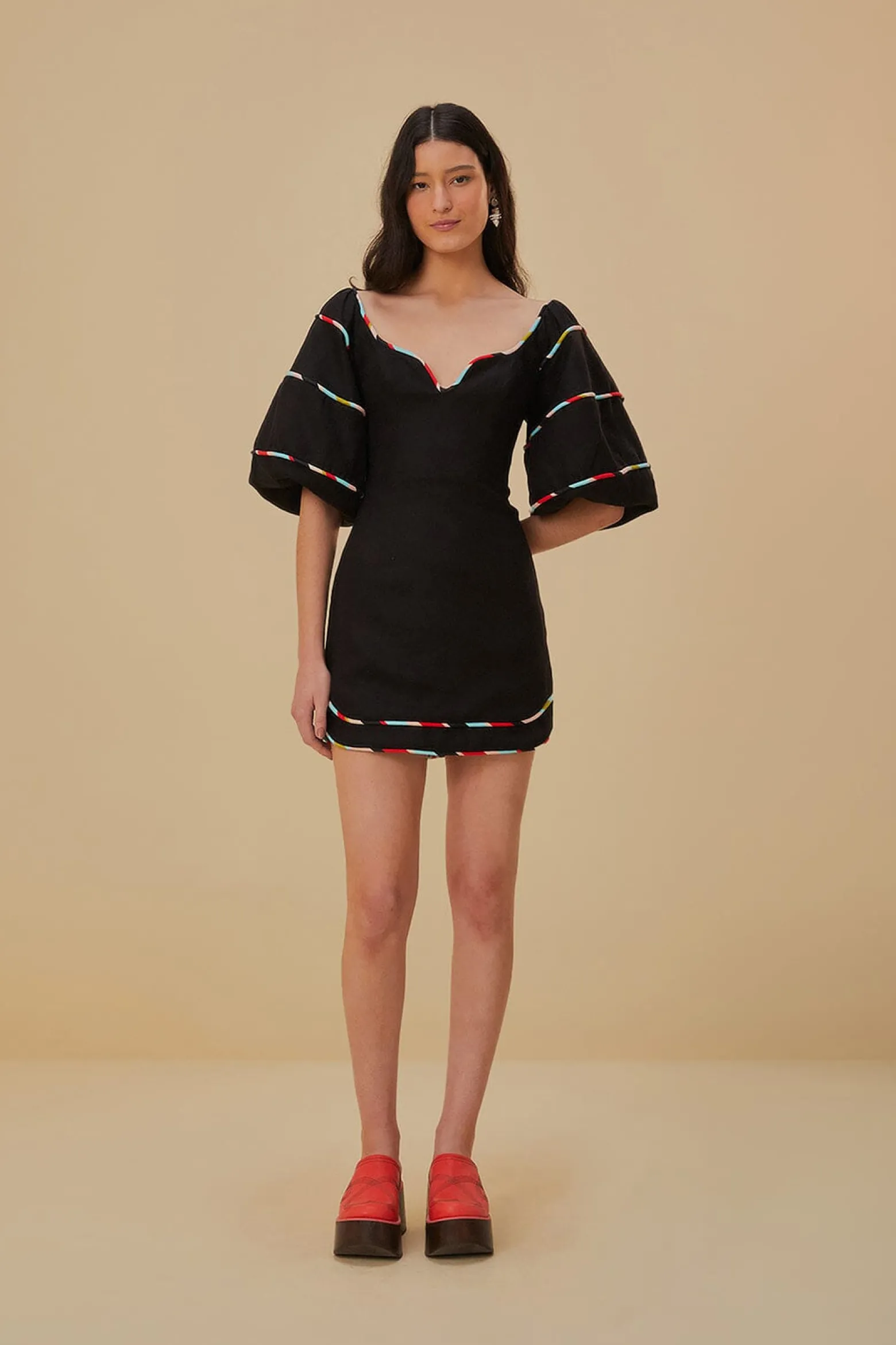 BLACK COLORED STRIPES SHORT SLEEVE MINI DRESS