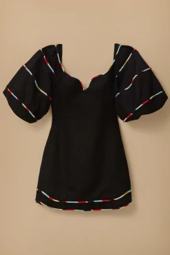 BLACK COLORED STRIPES SHORT SLEEVE MINI DRESS