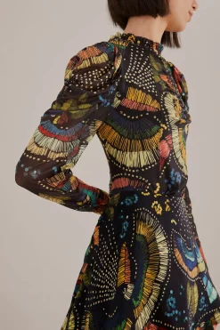 BLACK COLORFUL BIRDS TULLE BLOUSE