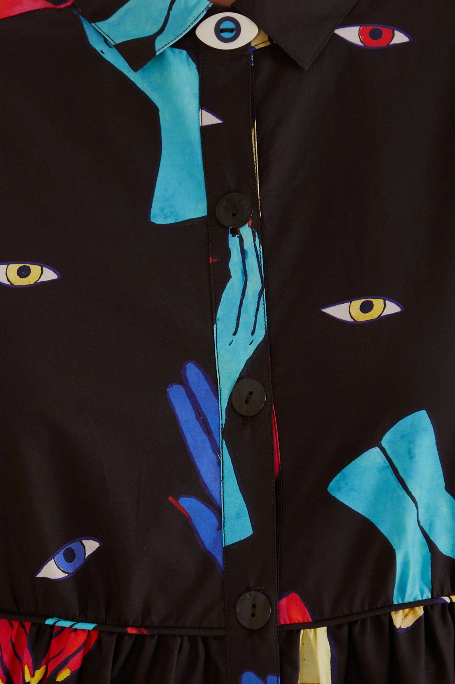BLACK COLORFUL TOGETHER LONG SLEEVE MINI DRESS
