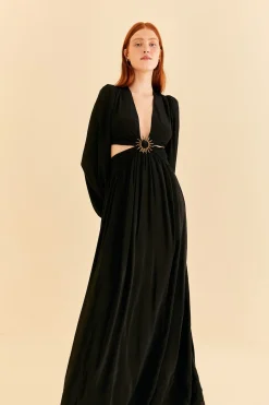 BLACK CUT OUT LONG SLEEVE MAXI DRESS