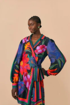  BLACK FLOWER SEASON SCARF MINI WRAP DRESS