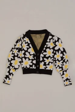  BLACK FLOWERS KNIT CARDIGAN