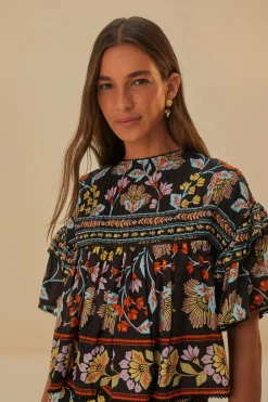  BLACK FLOWERY RUFFLE BLOUSE