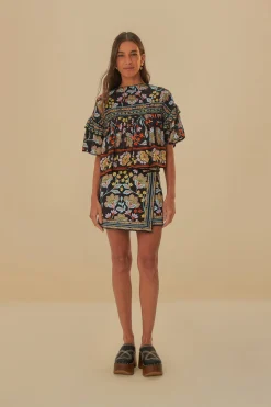  BLACK FLOWERY RUFFLE BLOUSE