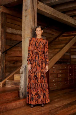 BLACK GIRAFFES PUFF SLEEVE MAXI DRESS