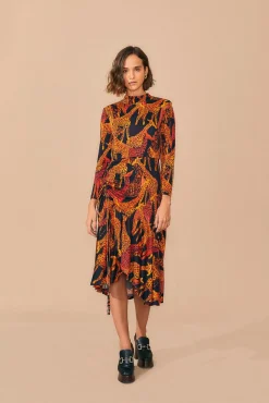 BLACK GIRAFFES SLIT MIDI DRESS