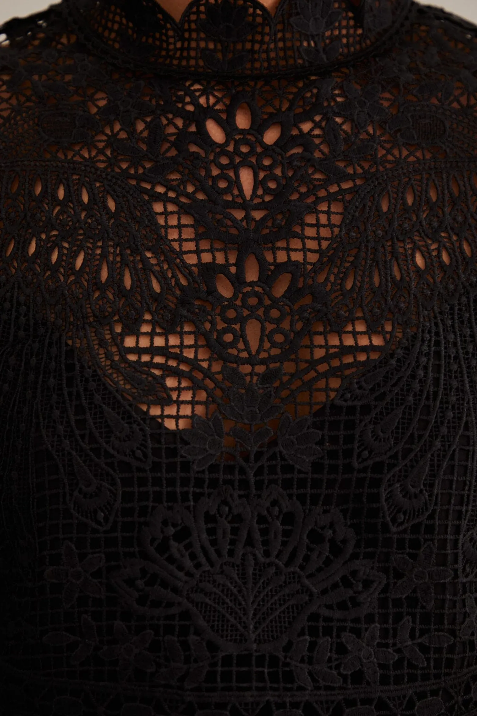 BLACK GUIPURE LONG SLEEVE BLOUSE