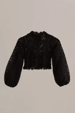 BLACK GUIPURE LONG SLEEVE BLOUSE