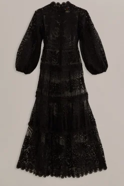 BLACK GUIPURE LONG SLEEVE MAXI DRESS