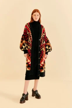 BLACK HEART DECO MAXI KNIT CARDIGAN