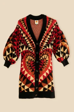 BLACK HEART DECO MAXI KNIT CARDIGAN