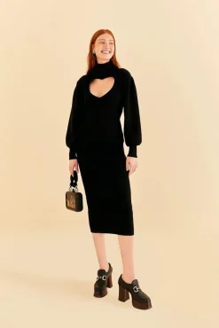 BLACK HEART NECKLINE KNIT DRESS