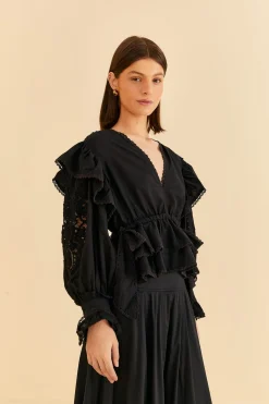  BLACK LONG SLEEVE V NECKLINE BLOUSE