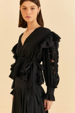  BLACK LONG SLEEVE V NECKLINE BLOUSE