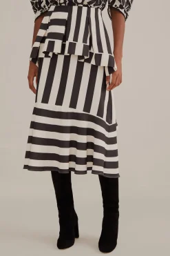  BLACK MIXED STRIPES MIDI SKIRT