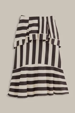  BLACK MIXED STRIPES MIDI SKIRT