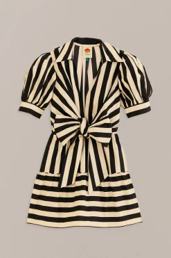  BLACK MIXED STRIPES SHORT SLEEVE MINI DRESS