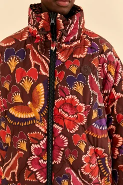 BLACK NATURE BEAUTY EMBROIDERED PUFFER JACKET