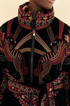 BLACK NATURE BEAUTY EMBROIDERED PUFFER JACKET