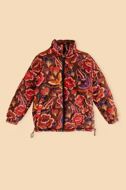 BLACK NATURE BEAUTY EMBROIDERED PUFFER JACKET