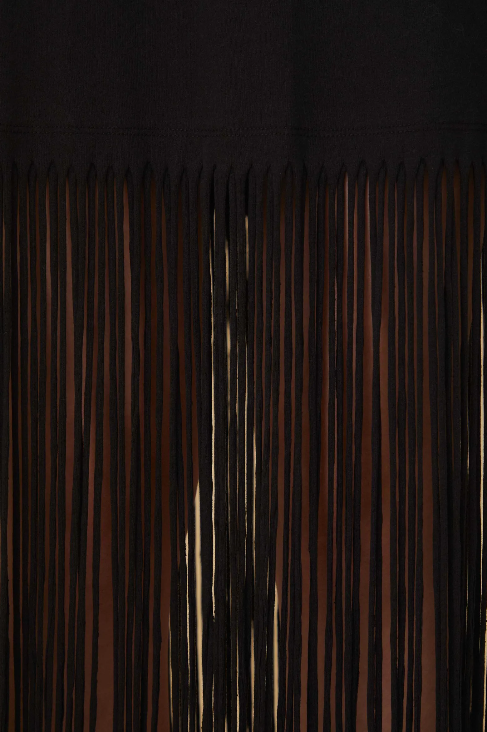 BLACK ORGANIC COTTON FRINGE MIDI SKIRT