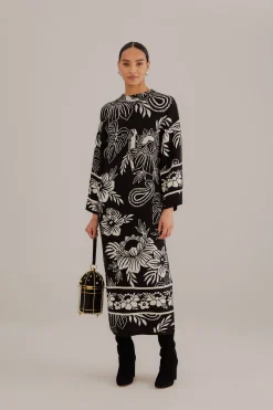 BLACK PAISLEY BLOOM KNIT DRESS