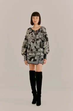  BLACK PAISLEY BLOOM MINI SKIRT