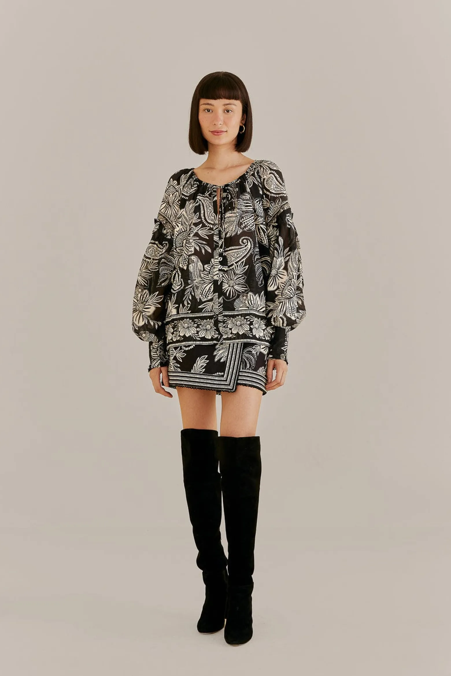 BLACK PAISLEY BLOOM MINI SKIRT