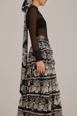 BLACK PAISLEY BLOOM TIERED SKIRT