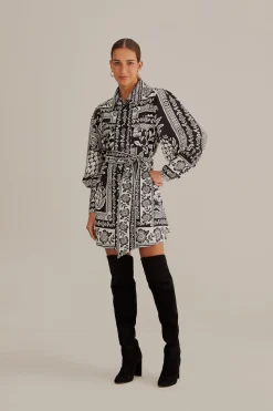  BLACK PINEAPPLE GARDEN LONG SLEEVE SHIRTDRESS