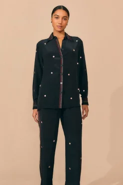  BLACK RAINBOW BEADED MIRROR TRIM PANTS