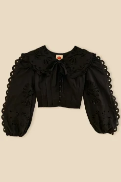  BLACK RICHELIEU BIG COLLAR BLOUSE