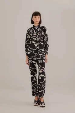  BLACK RICHELIEU FACES PANTS